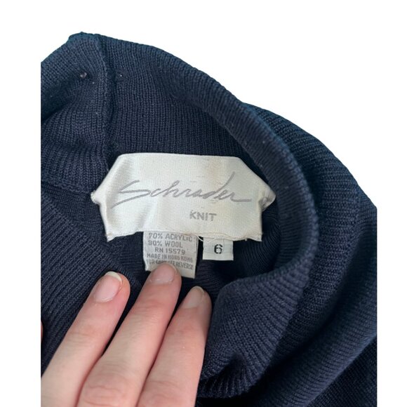 Vintage 90s Navy Knit Turtleneck Sweater Dress | Minimalist Midi - Picture 4 of 6